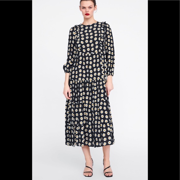 ZARA Floral Print Dress with Ruffles - Picture 4 of 8